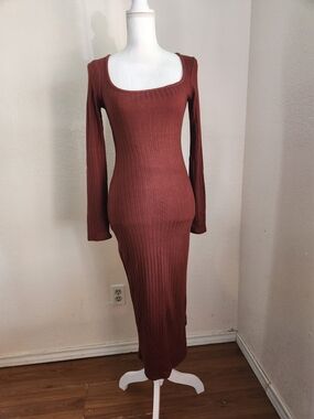 wild fable Ribbed Maxi Dress in Rust Brown